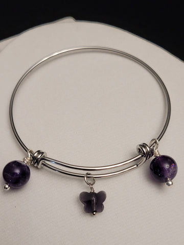 Purple Butterfly Bracelet with Amethyst Beads