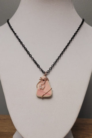 Pink, pottery pendant necklace