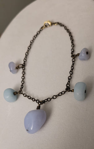 Chalcedony and dyed jade bracelet