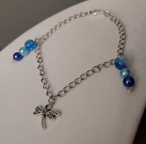 Blue Dragonfly Chain Charm Bracelet
