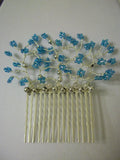 Silver plate hair comb with blue flowered sprigs - Seahawk Jewellery & Whatnot
