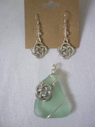 Rare mint, sea glass, Celtic pendant and earrings set - Seahawk Jewellery & Whatnot