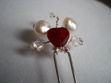 Czech glass, heart bead, bridal style hair pin