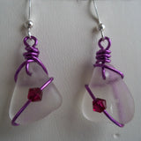 White sea glass earrings with Swarovski crystals. - Seahawk Jewellery & Whatnot