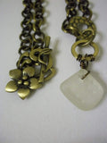 White sea glass waffle weave pendant on brass chain - Seahawk Jewellery & Whatnot